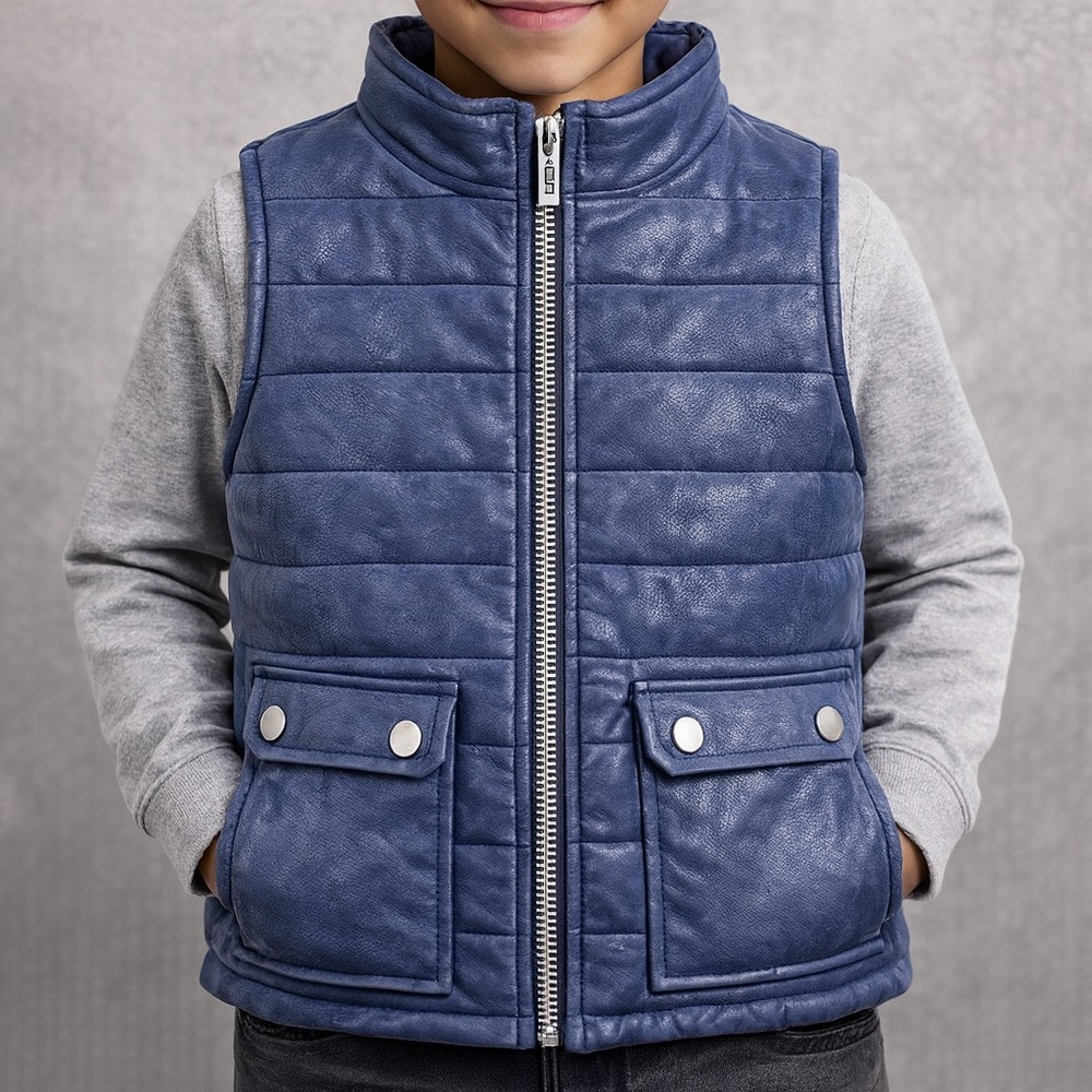 Jordan Craig Kids Legacy Navy Faux Leather Puffer Vest NWT Size 7